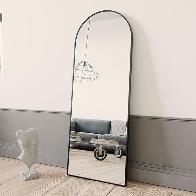 BEAUTYPEAK 64"x21" Arch Full Length Mirror, Hanging or Leaning Arched-Top Full Body Mirror with Stand for Bedroom, Dressing Room, Black-Ruum Studio Home