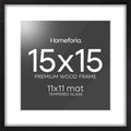 Homeforia 15x15 Black Wood Frame, High End Oak 15 x 15 Square Picture Frames with Mat 11 by 11 inches Photo, 15by15 Black Wooden Poster Frames Matted to 11x11 Print, Tempered Glass, Wall Kit, Set of 1-Ruum Studio Home