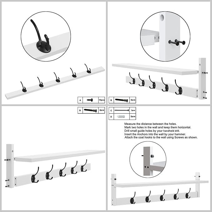 AMBIRD Wall Hooks with Shelf | Entryway Hanging Wood Coat Hooks | Wall-Mounted Rack with 5 Dual Hooks | Bathroom, Living Room, Bedroom (Modern).-Ruum Studio Home