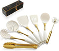 Elegant White Gold Silicone Cooking Utensils Set - Non-Toxic, Dishwasher Safe Kitchen Utensils Set with Heat Resistant Comfort Handles - Includes Spatula & Spoon for Nonstick Cookware-Ruum Studio Home