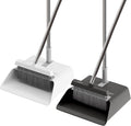 JOYMOOP 2 Pack Broom and Dustpan Set, Black and White Combo, Upright Angle with Built-in Comb Teeth for Pet Hair and Hard Floors-Ruum Studio Home