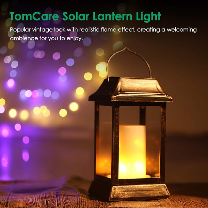 TomCare Solar Lights Metal Flickering Flame Solar Lantern Outdoor Hanging Lanterns Lighting Heavy Duty Solar Powered Waterproof LED Flame Lights for Patio Garden Christmas Decorations, 2 Pack (Bronze)-Ruum Studio Home