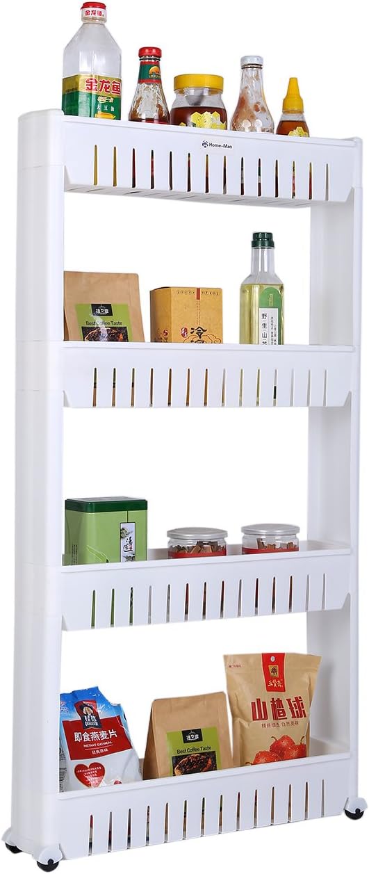 Laundry Room Organizer, Mobile Shelving Unit Organizer with 4 Large Storage Baskets, Gap Storage Slim Slide Out Pantry Storage Rack for Narrow Spaces, 4 Tier …-Ruum Studio Home