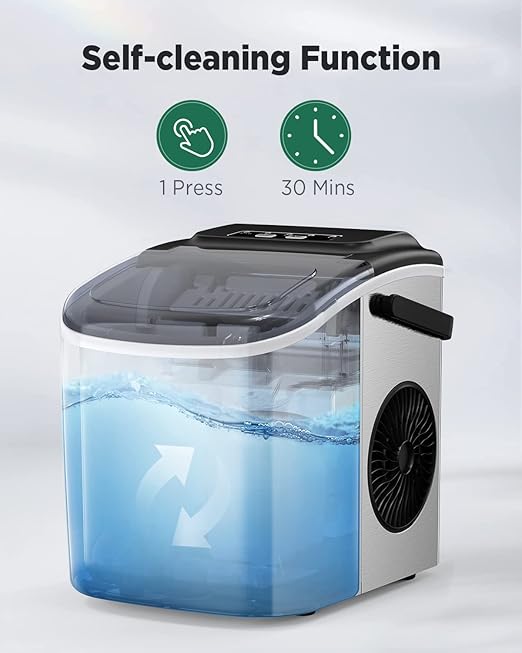 Silonn Ice Makers Countertop, 9 Cubes Ready in 6 Mins, 26lbs in 24Hrs, Self-Cleaning Ice Machine with Ice Scoop and Basket, 2 Sizes of Bullet Ice-Ruum Studio Home