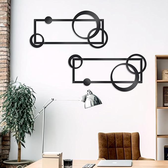 OYEFLY 2 Pcs Metal Abstract Wall Art,Modern Geometric Decor (Black, style 2)-Ruum Studio Home