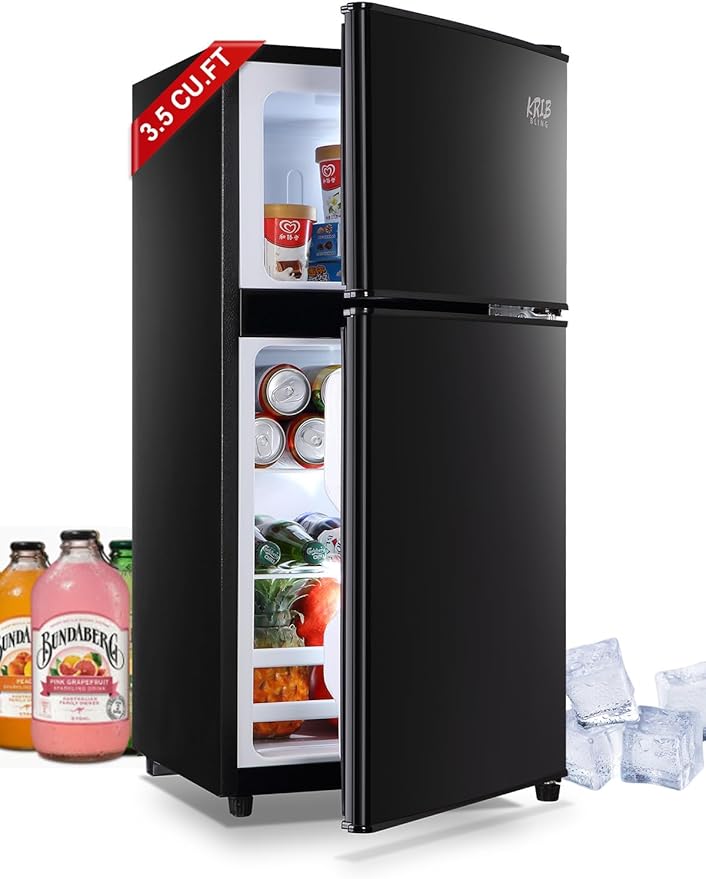 3.5 Cu.Ft Refrigerator 2 Door 7 Level Adjustable Thermostat Control Top-Freezer Refrigerator Lock Fresh Energy Saving Black (KB03-FLS-80-BLACK)-Ruum Studio Home