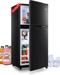 3.5 Cu.Ft Refrigerator 2 Door 7 Level Adjustable Thermostat Control Top-Freezer Refrigerator Lock Fresh Energy Saving Black (KB03-FLS-80-BLACK)-Ruum Studio Home