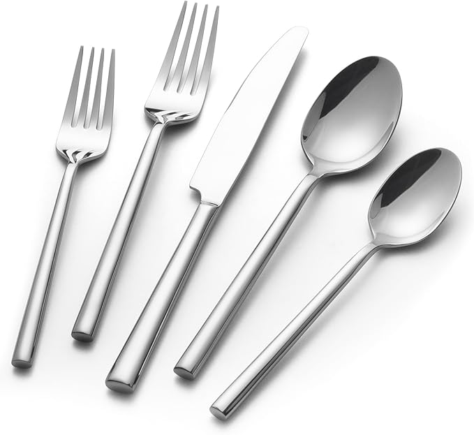 Alata Potter 40-Piece Forged Silverware Set Stainless Steel Flatware Set Cutlery Set, Service for 8, Mirror Finish, Dishwasher Safe-Ruum Studio Home