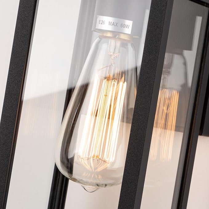 mirrea 11" Classic Outdoor Wall Sconce 1 Light in Matte Black Rectangular Metal Frame and Clear Glass Shade Waterproof Porch Light Patio Light Pack of 2-Ruum Studio Home