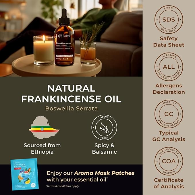 Gya Labs Frankincense Essential Oil - Huge 4 Fl Oz - 100% Pure Natural Frankincense Oil for Skin, Face, Body, Massages - Premium Grade for Wellness, Comfort & Candle Making Scent-Ruum Studio Home