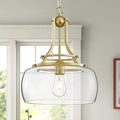 WUZUPS Chandelier Rustic Farmhouse Industrial Round Ceiling Pendant LED Light Fixture with Clear Glass Shades for Dining Room Kitchen Island Foyer Entryway, H 17" x W 13.4", E26 Base, Gold-Ruum Studio Home