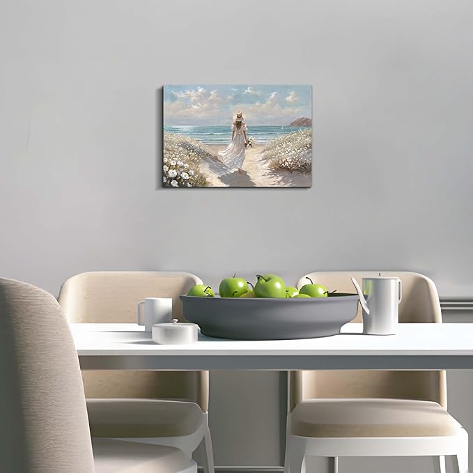 cozy country Beach Wall Art 16"x11" - Coastal Pictures Ocean Canvas Decor - Nautical Artwork Seascape Painting for Bathroom, Bedroom, Sea House-Ruum Studio Home