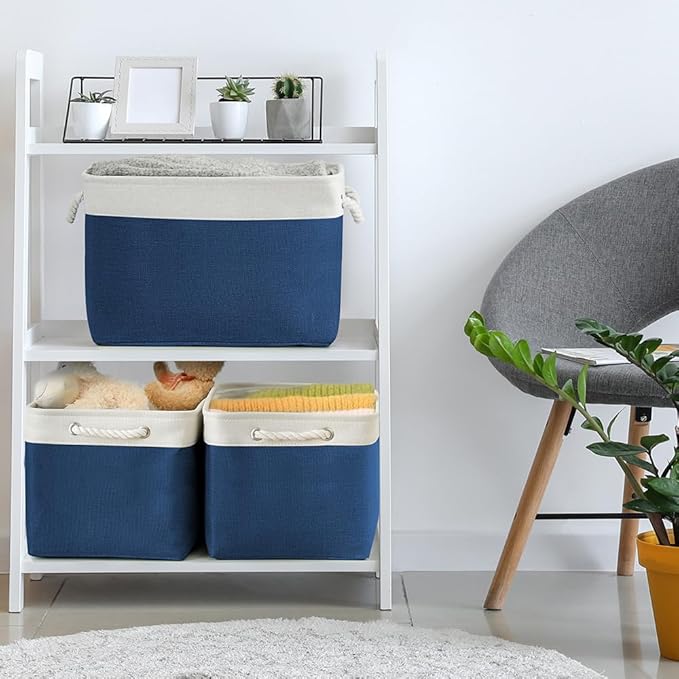 TheWarmHome Organization and Storage for Organizing - 3 Pack 16x12x12 inch Cube Storage Bin for Shelves, Fabric Storage Cubes for Closet Cloth Organizer Gift Toy (White & Jean Blue)-Ruum Studio Home