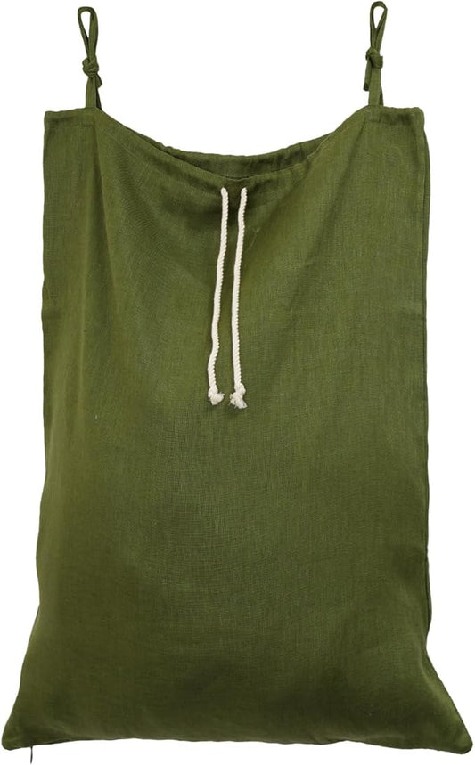 Linen Hanging Laundry Bag, Over The Door Laundry Hamper for Dirty Clothes, Drawstring Closure with Bottom Zipper, Army Green-Ruum Studio Home