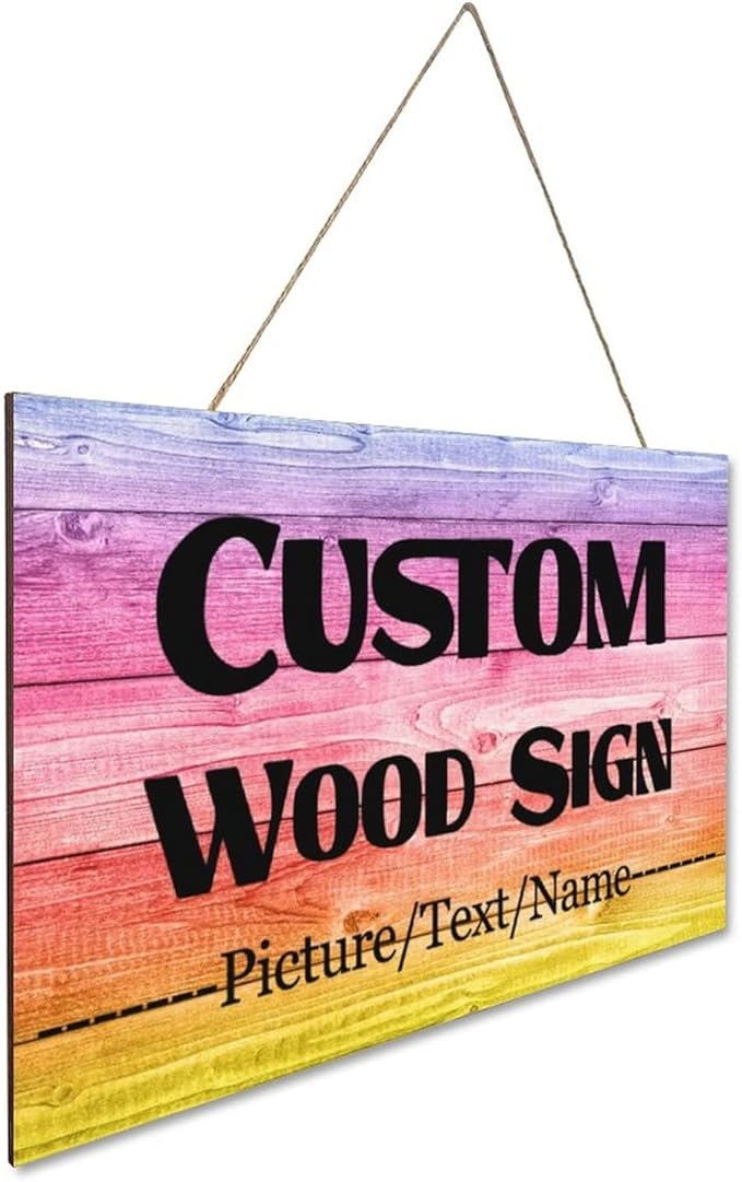 Custom Wood Sign With Hanging String, Personalized Wooden Name With Text Logo Photo, 20 Fonts, 100 Colors, Design Your Welcome for Front Door, Farmhouse 15.7x9.8 Inch-Ruum Studio Home