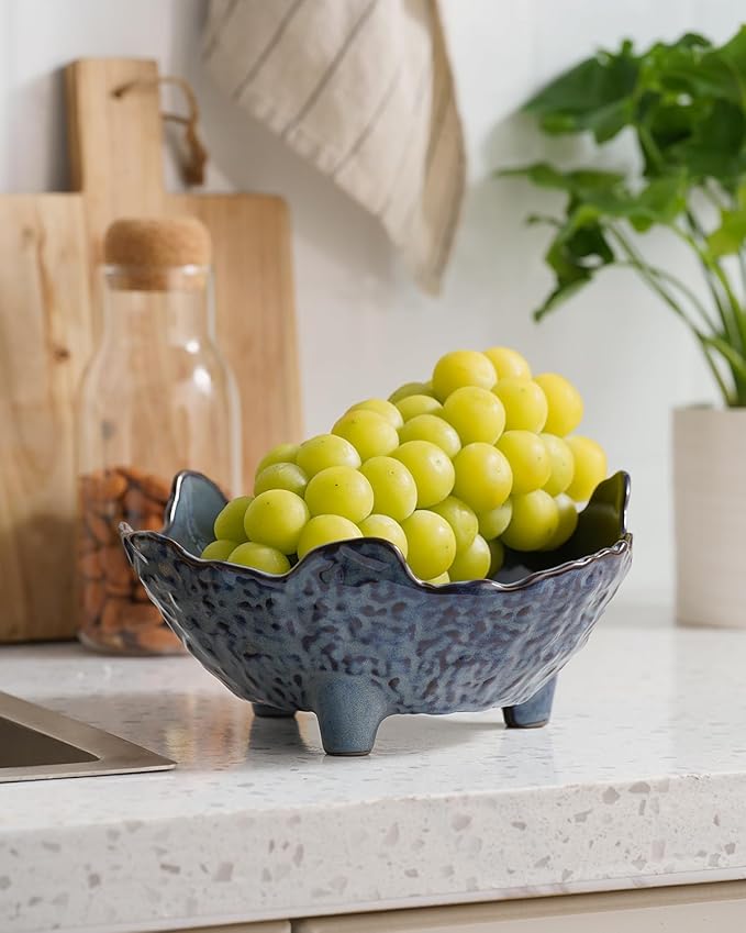 Fruit Bowl, Porcelain Oval Bowl for Kitchen Counter Large Decorative Bowl for Home Decor Centerpiece Bowl for Fruit, Vegetable, Breads, Nuts, Blue-Ruum Studio Home