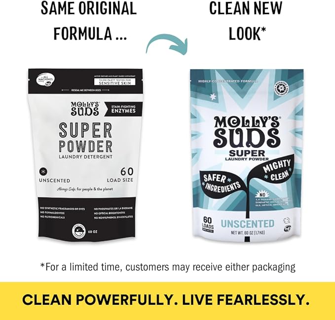 Molly's Suds Unscented Super Powder Detergent | Extra Strength Laundry Soap, Stain Fighting | Sensitive Skin | Simple, Effective Ingredients | 120 Loads Total (2 Pack)-Ruum Studio Home