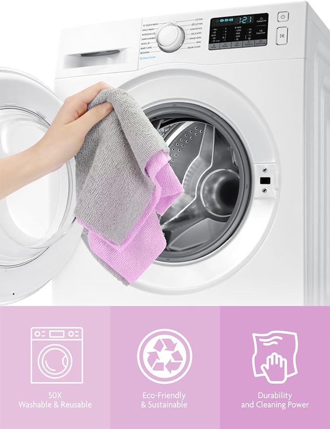 Fantasticlean Microfiber Cleaning Cloth Roll -75 Pack, Tear Away Microfiber Towels, 12" x 12", Reusable, Washable, Scratch Free, Ultra Absorbent Dish Rags for Car, Home, Garage or Shop (Purple)-Ruum Studio Home