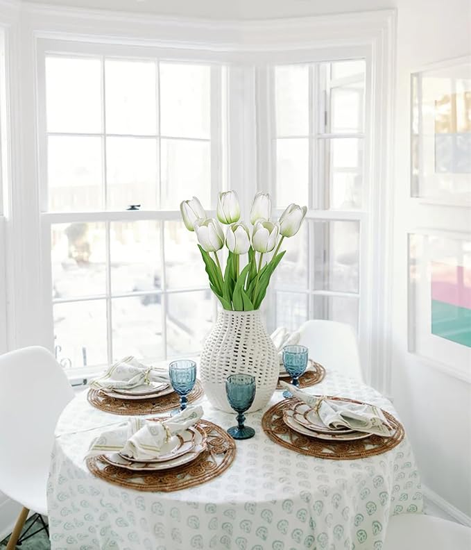 Artificial Tulips Flowers – 24" Long Stem Faux Tulips, 7PCS Real Touch Fake White Tulip for Vase, Farmhouse, Kitchen, Spring & Wedding Home Decor-Ruum Studio Home