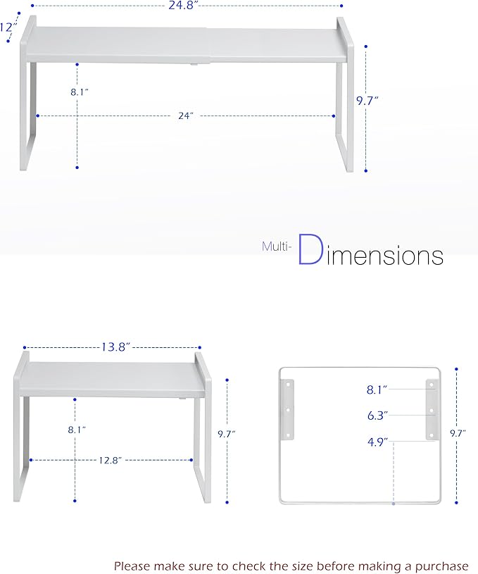 Nxconsu Cabinet Shelf Expandable Height Adjustable Shelf Organizer Riser for Kitchen Cabinet Pantry Cupboard Under Sink Countertop Organization Storage Space Saver Stackable Heavy Duty Metal White XXL-Ruum Studio Home