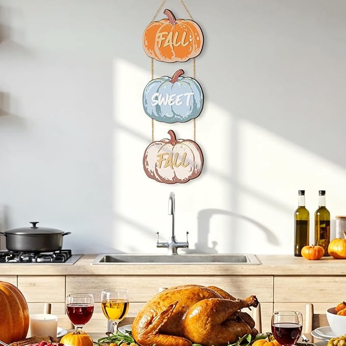 COLOR VALLEY ART Fall Pumpkin Welcome Sign Hello Fall Wood Hanging Decoration Autumn Wooden Signs Rustic Thanksgiving Decorative for Porch Home Wall Indoor Outdoor Decor, 9.8L''x8.6W''*3Pcs(Fall Pumpkins)-Ruum Studio Home