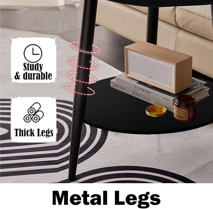 Small Round Side Table, 2-Tier Mid Century Modern Side Table, Round End Table Small Side Table for Living Room, Metal Frames, Black-Ruum Studio Home