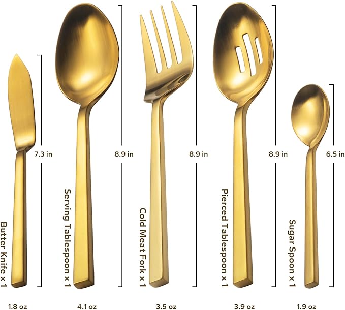 Alata Cube Gold 45-Piece Flatware Set, Forged Cutlery Set, Matte Gold Silverware Service for 8, Stainless Steel Tableware with Square Handle for Home/Restaurant, Dishwasher Safe-Ruum Studio Home