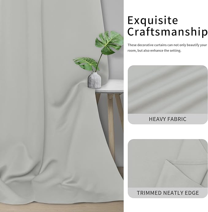 Easy-Going Blackout Curtains for Bedroom, Solid Thermal Insulated Grommet and Noise Reduction Window Drapes, Room Darkening Curtains for Living Room, 2 Panels (34x72 in, Greyish White)-Ruum Studio Home