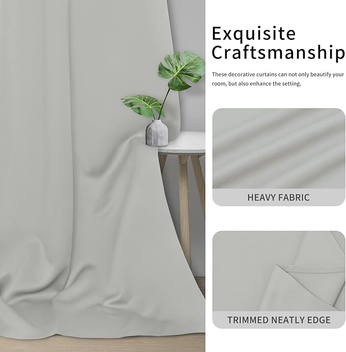 Easy-Going Blackout Curtains for Bedroom, Solid Thermal Insulated Grommet and Noise Reduction Window Drapes, Room Darkening Curtains for Living Room, 2 Panels (34x54 in, Greyish White)-Ruum Studio Home