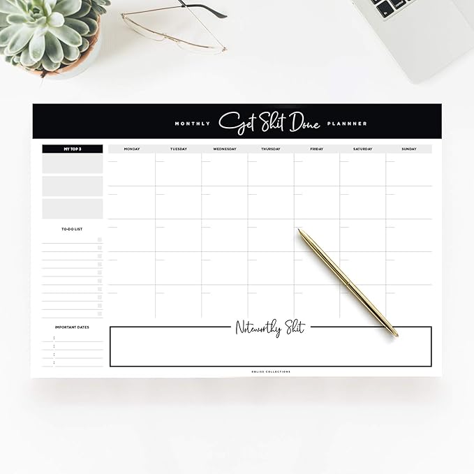Bliss Collections Monthly Planning Pad, To Do List Notebook - Undated Tear-Off Sheets Notepad - Work Calendar, Organizer, Scheduler for Goals, Tasks - Get Stuff Done, 12" x 18", 18 Sheets-Ruum Studio Home
