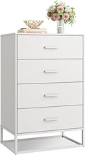 WLIVE White Wood Dresser for Bedroom with 4 Drawers, Tall Chest of Drawers with Sturdy Metal Frame for Living Room, Hallway, Closet-Ruum Studio Home