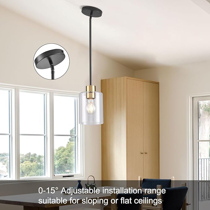 Black Brass Pendant Lights Kitchen Island - Clear Glass Pendant Light Fixture Multiple Stems Rods 3 Units 12 Inch 3 Units 4 Inch (1 Pack Black Brass Downrod)-Ruum Studio Home