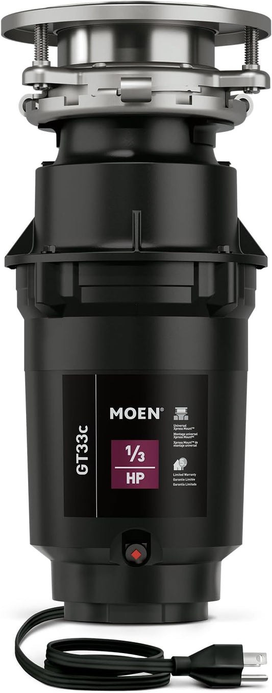Moen GT33C Lite Series 1/3 Horsepower Continous Feed Garbage Disposal featuring Fast Track Technology, Power Cord Included-Ruum Studio Home