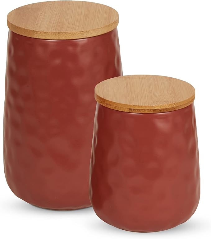 DII Kitchen Accessories Collection, Textured Matte Ceramic Canister Set, Cinnamon, Dimple, 2 Piece-Ruum Studio Home