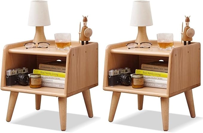Small Nightstand, 100% Solid Oak Wood Bedside Table, Mid Century Modern Nightstand with Open Storage,Storage Cabinet for Bedroom (2pc Natural Color)-Ruum Studio Home