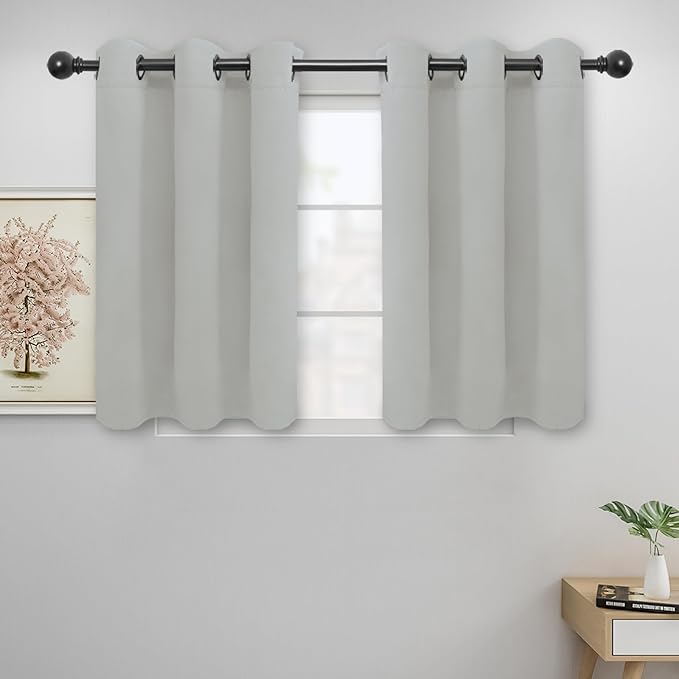 Easy-Going Blackout Curtains for Bedroom, Solid Thermal Insulated Grommet and Noise Reduction Window Drapes, Room Darkening Curtains for Living Room, 2 Panels (42x36 in, Greyish White)-Ruum Studio Home