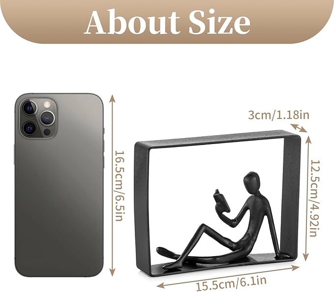 Sziqiqi Book Ends for Shelves Decorative: Cast Iron Bookends for Books Cute Statue Book Ends on Bookshelf Human Sculpture Decoration - Geometric Bookend Unique Gift for Shelves Room Office Decorative-Ruum Studio Home