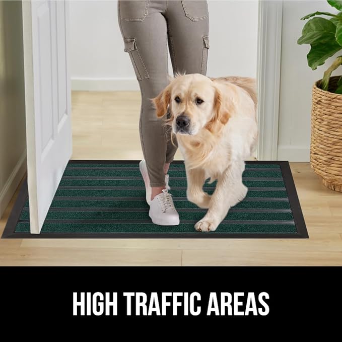GORILLA GRIP 100% Waterproof All-Season WeatherMax Doormat US Designed Natural Rubber, Stain and Fade Resistant, Low Profile Indoor Outdoor Door Mats, Easy Clean Patio Mat, 23x35, Green Stripe-Ruum Studio Home