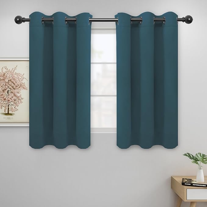 Easy-Going Blackout Curtains for Bedroom, Solid Thermal Insulated Grommet and Noise Reduction Window Drapes, Room Darkening Curtains for Living Room, 2 Panels (42x45 in, Bluestone)-Ruum Studio Home