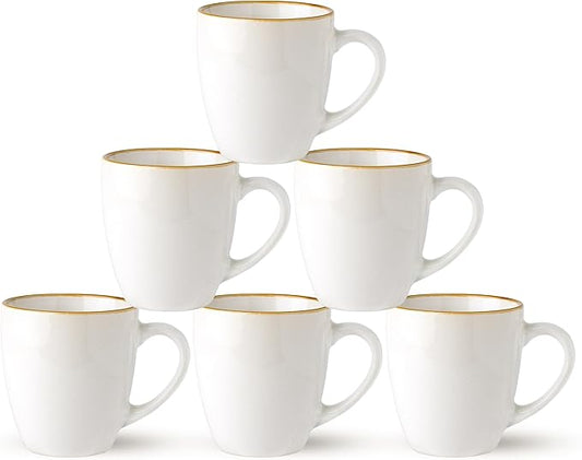 GBHOME Ceramic Coffee Mugs Set of 6, 12oz Stoneware Coffee Mugs Set For Dad Mom Women MEN, Light Weight Ceramic Coffee Cups for Latte/Tea/Beer/Hot Cocoa, Dishwasher & Microwave Safe-Pearl White-Ruum Studio Home
