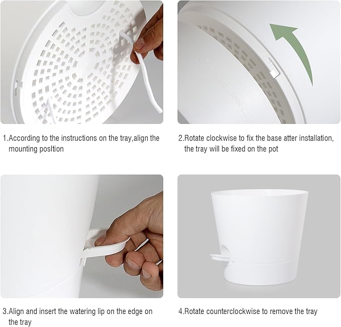 Self Watering Pots for Indoor Plants,12 inch Planters with Drainage Holes Plastic Flower Pots with Deep Reservoir, White-Ruum Studio Home