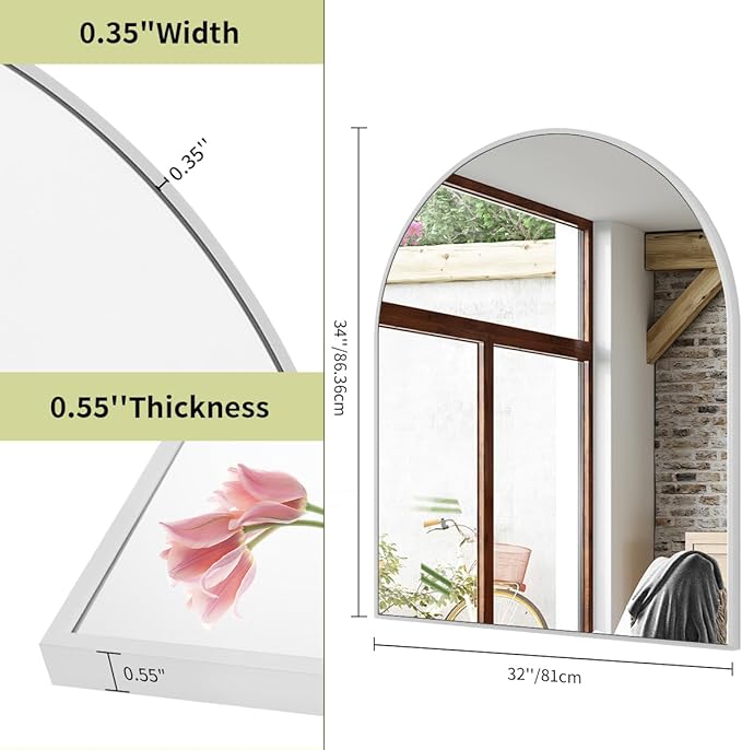 BEAUTYPEAK 32"x34" Arch Bathroom Mirror, Wall Mounted Vanity Metal Frame Mirror for Bedroom, Entryway, Living Room, Silver-Ruum Studio Home