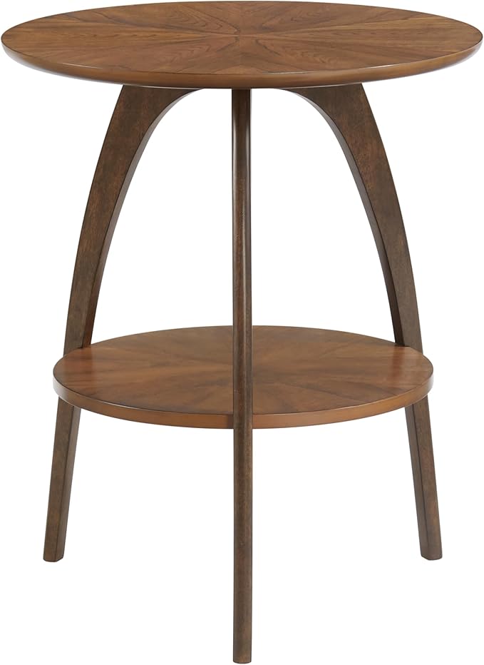 Martin Svensson Home LAX Two-Tone 20-Inch Caramel Brown Round Wood End Side Table with Walnut Legs and Shelf Storage-Ruum Studio Home