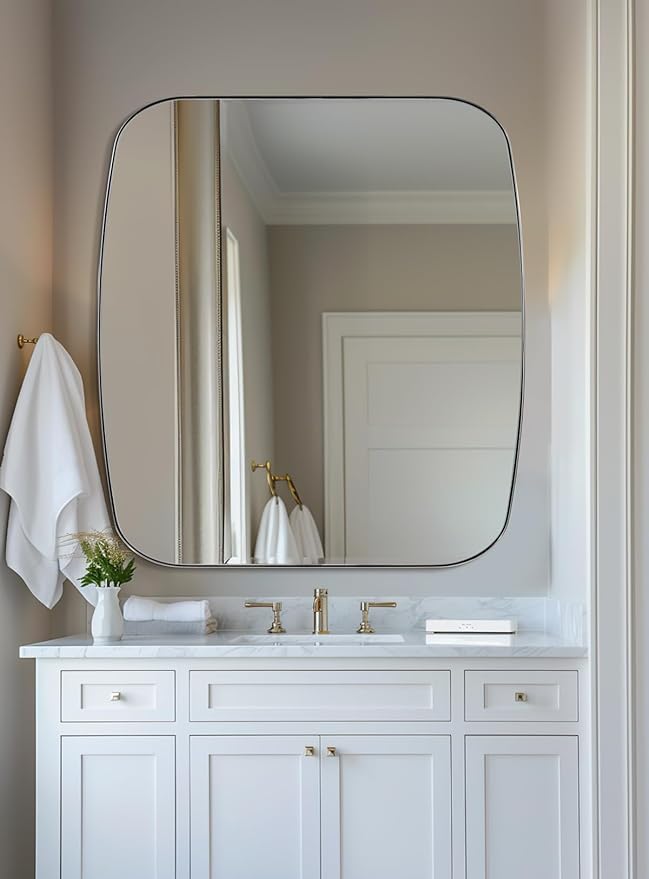 ANDY STAR Chrome Oblong Mirror, 36x40 Inch Polished Chrome Oval Mirror for Bathroom with Stainless Steel Metal Frame, Wall Mouned for Bathroom, Living Room, Entryway-Ruum Studio Home