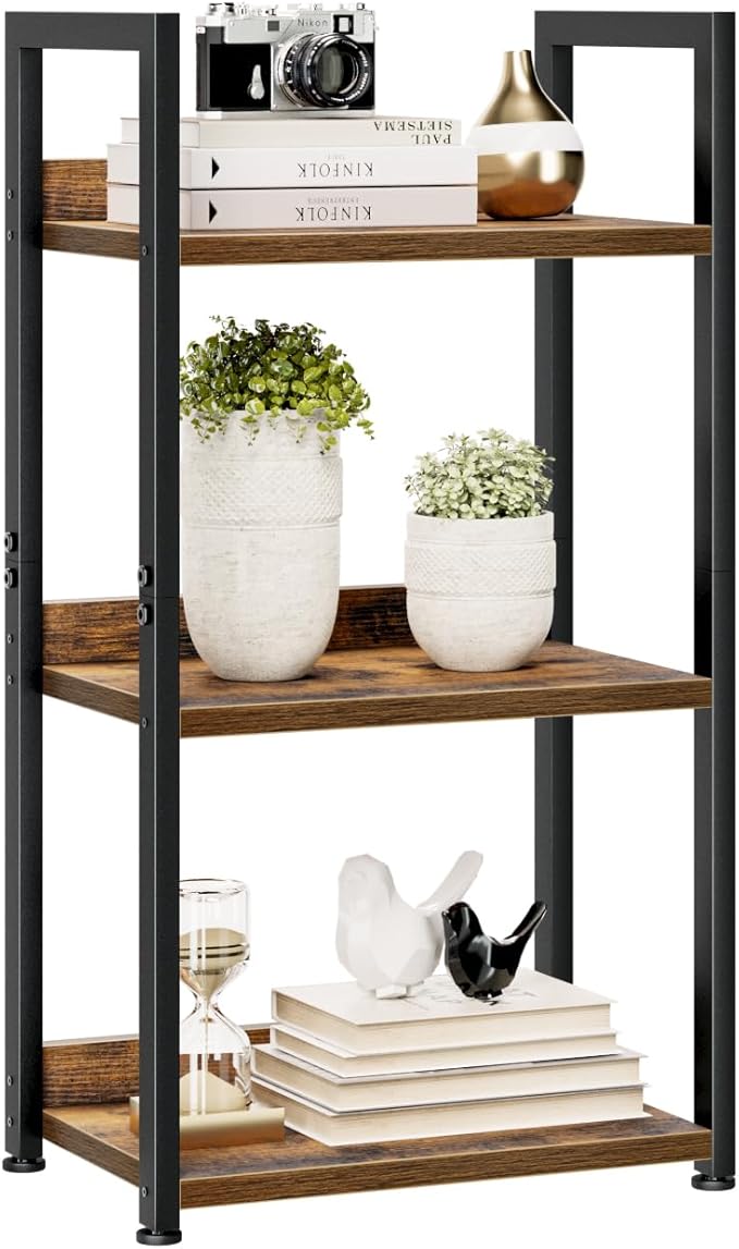 NUMENN Narrow Bookshelf, 3 Tier Bookshelves, Home Office Bookcase Shelf Storage Organizer, Free Standing Storage Shelving Unit for Bedroom, Living Room and Home Office, Vintage-Ruum Studio Home