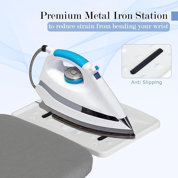 Ironing Board 48" X 13" with Safety Iron Rest Height Adjustable Iron Table Features Reinforced Steel Legs, Heat Resistant Cover, Grey-Ruum Studio Home