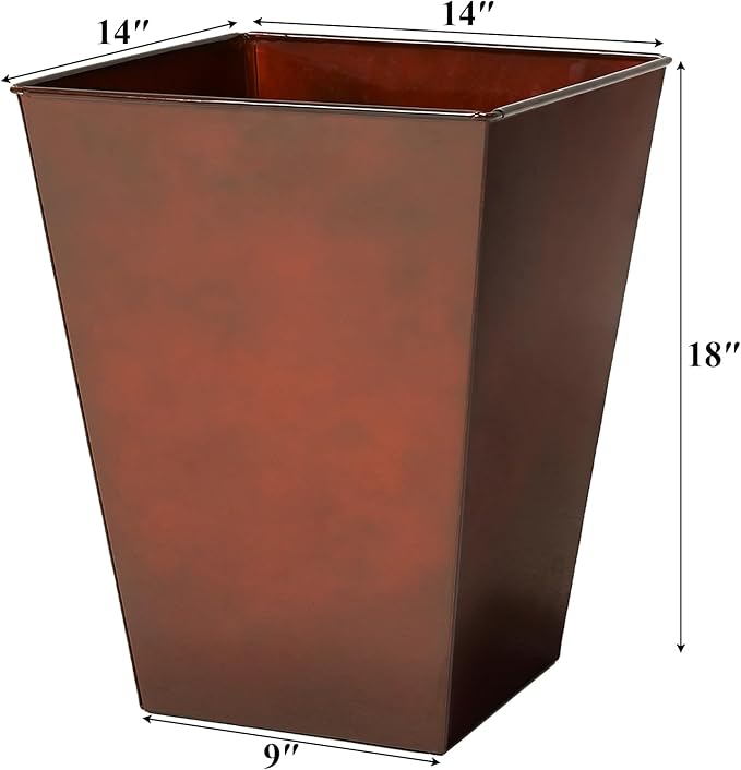 Worth Garden Large Metal Glazed Floor Planter Set of 2-14" Dia x 18" H - Luxurious Glossy Finish Red Tall Square Tapered Steel Plant Pots, Decor Flower Pot Indoor & Outdoor, Drainage Hole-Ruum Studio Home