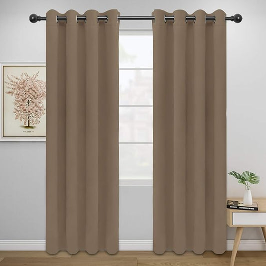 Easy-Going Blackout Curtains for Bedroom, Solid Thermal Insulated Grommet and Noise Reduction Window Drapes, Room Darkening Curtains for Living Room, 2 Panels (52x84 in,Camel)-Ruum Studio Home