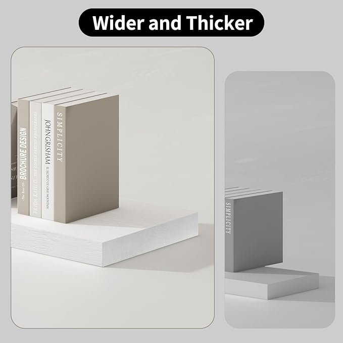 SAUMONIERES Floating Shelves 8 Inch Deep Solid Wood Wide Wall Shelf Set of 1 Wall Mounted for Bedroom Bathroom Living Room Kitchen, 55 Inch White-Ruum Studio Home