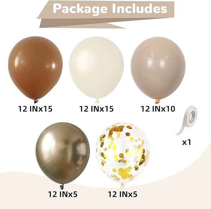 Brown and Gold Balloons 12 Inch Double Stuffed Dark Coffee Tan Cream Beige Sand Nude Neutral Latex Balloon Confetti Balloons for Boho Birthday Rodeo Thanksgiving Baby Bridal Shower Party Decor-Ruum Studio Home
